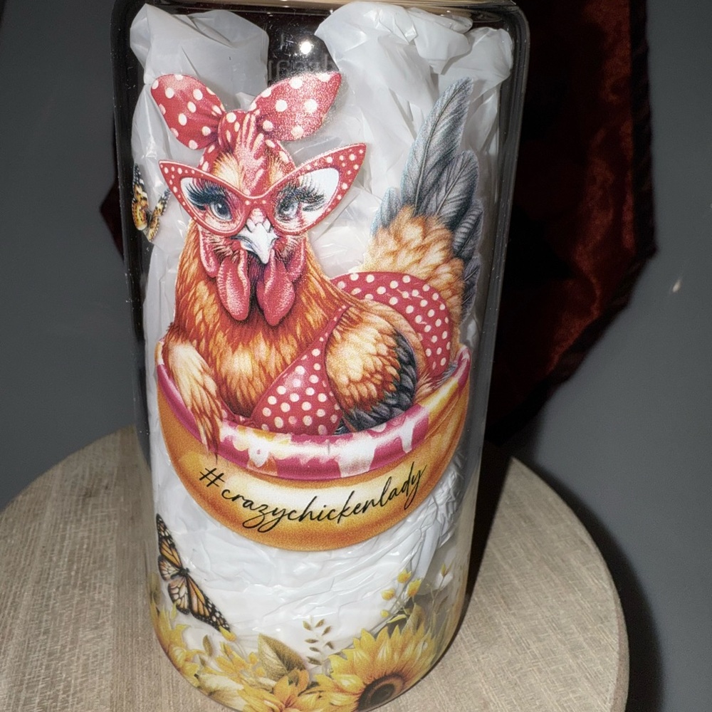 Polka Dot Chicken Party Tumbler with Red and Yellow Accents